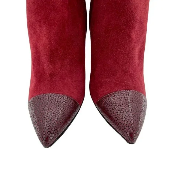 Longchamp Burgundy Red Suede Stiletto Ankle Boot Leather 38.5 New $630